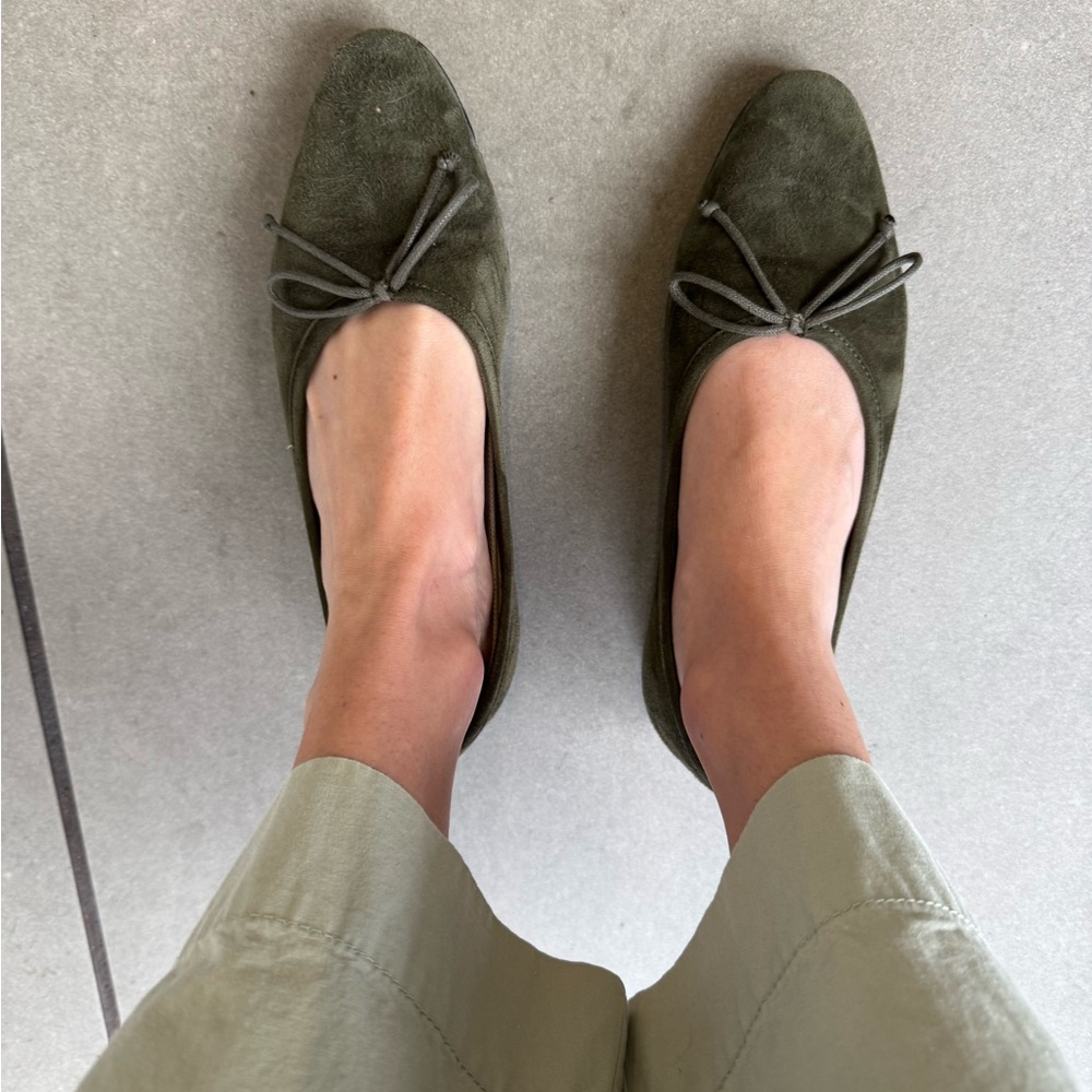 Olive Green Suede Ballet Flats